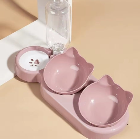 3 In 1 Ear Design Tilted Cat Water And Food Bowl