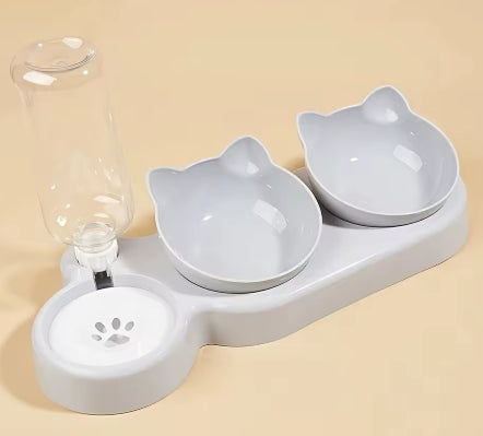 3 In 1 Ear Design Tilted Cat Water And Food Bowl