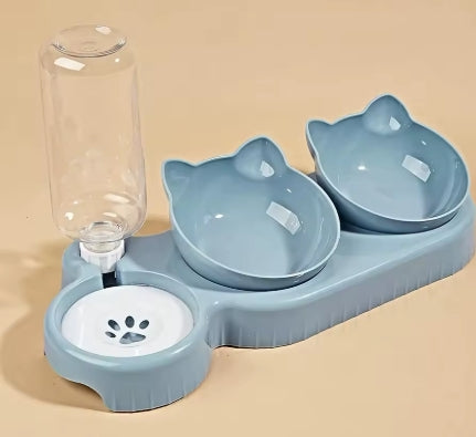 3 In 1 Ear Design Tilted Cat Water And Food Bowl